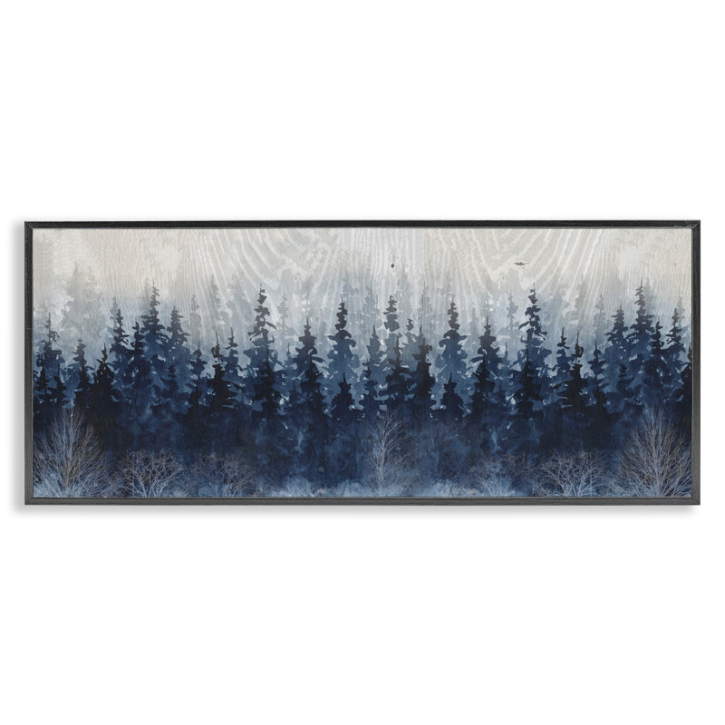 «Rustic Blue Forest Tree Line Fir Wood» par Carol Robinson, 955, H 30 po x l 13 po, Giclée encadrée noir minuit