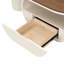 Table basse ovale brune antique avec tiroir de rangement et tablette, structure en métal blanc doux, 47,24 pouces