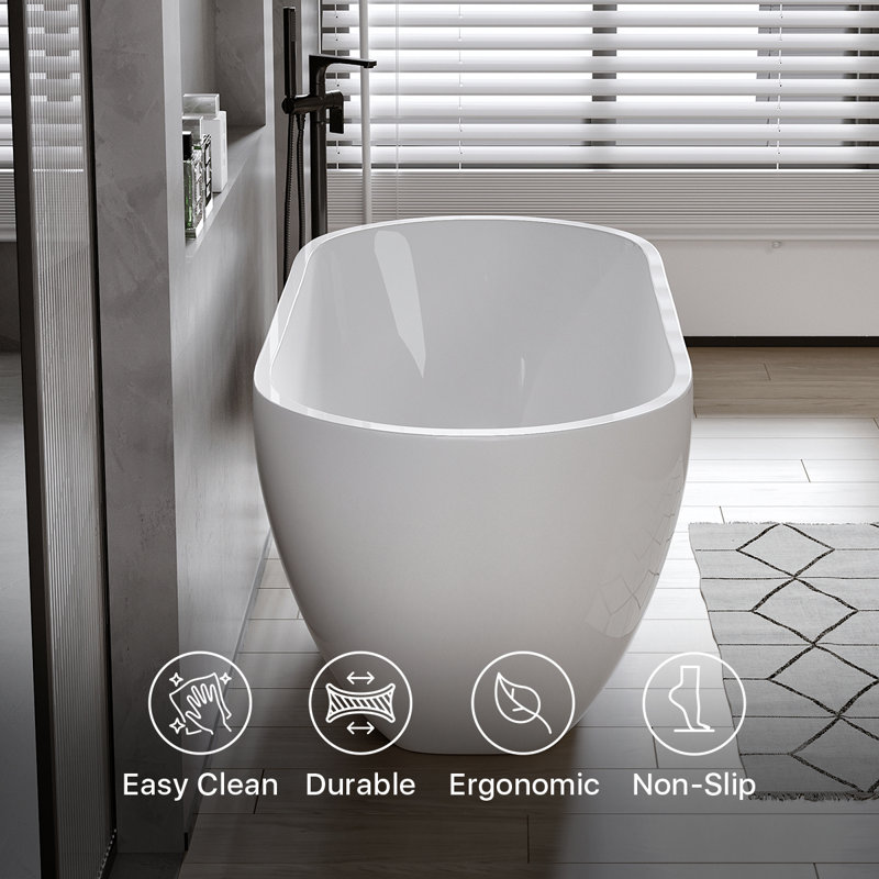 Eviva Clair 60" Glossy White Acrylic Freestanding Bathtub
