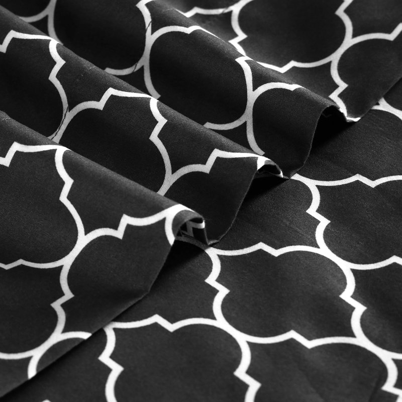 Boston Linen Co. Quatrefoil Sheet Set White Linen Co. 100% Microfiber Luxury Ultra Soft 80 GSM Quatrefoil Sheet Set, Black