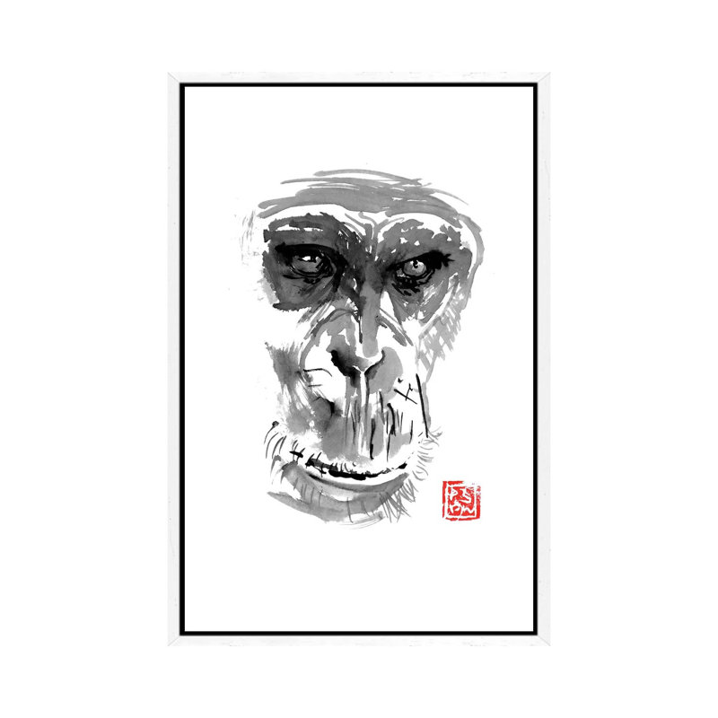 Chimpanzee by Péchane - Print on Canvas, 101.6 cm H x 66.04 cm W, White Framed