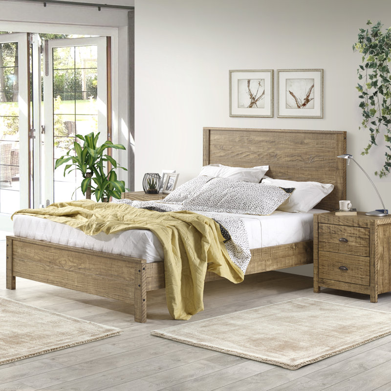 Albany Solid Wood Bed Frame with Headboard, Heavy Duty Modern Rustic Bed Frames, Walnut, Full/Double