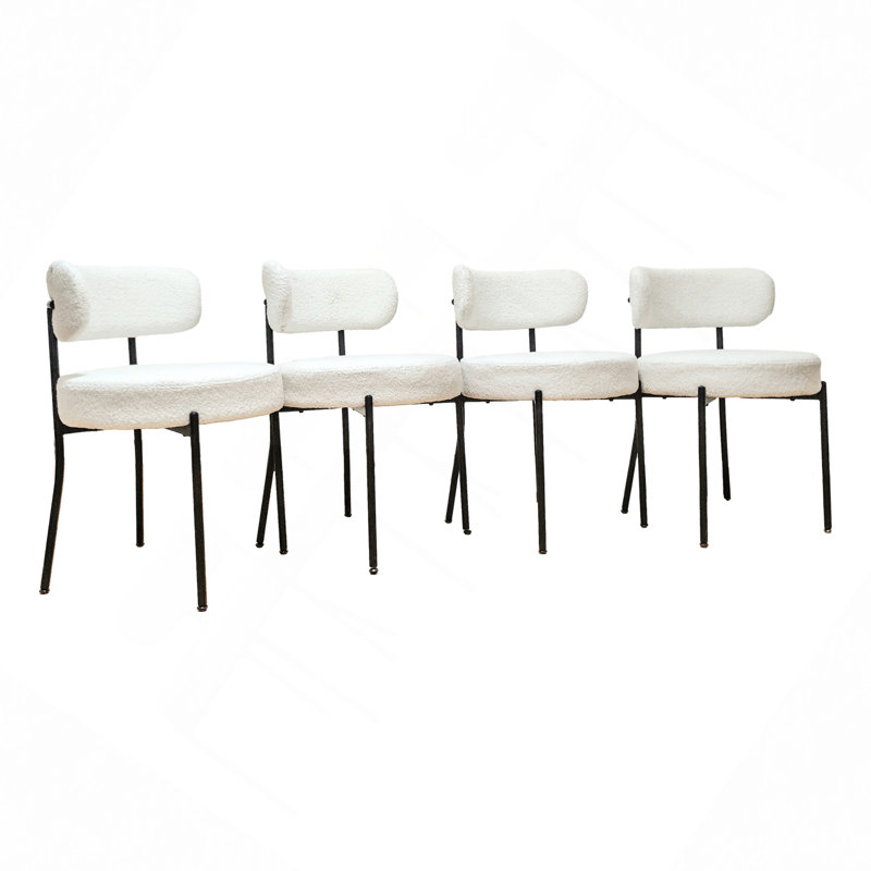Ensemble de 2 chaises de salle à manger blanches, chaises de salle à manger de style Mid-Century, chaises de salle à manger de cuisine, dossier arrondi et chaise de salle à manger rembourrée avec pieds en métal