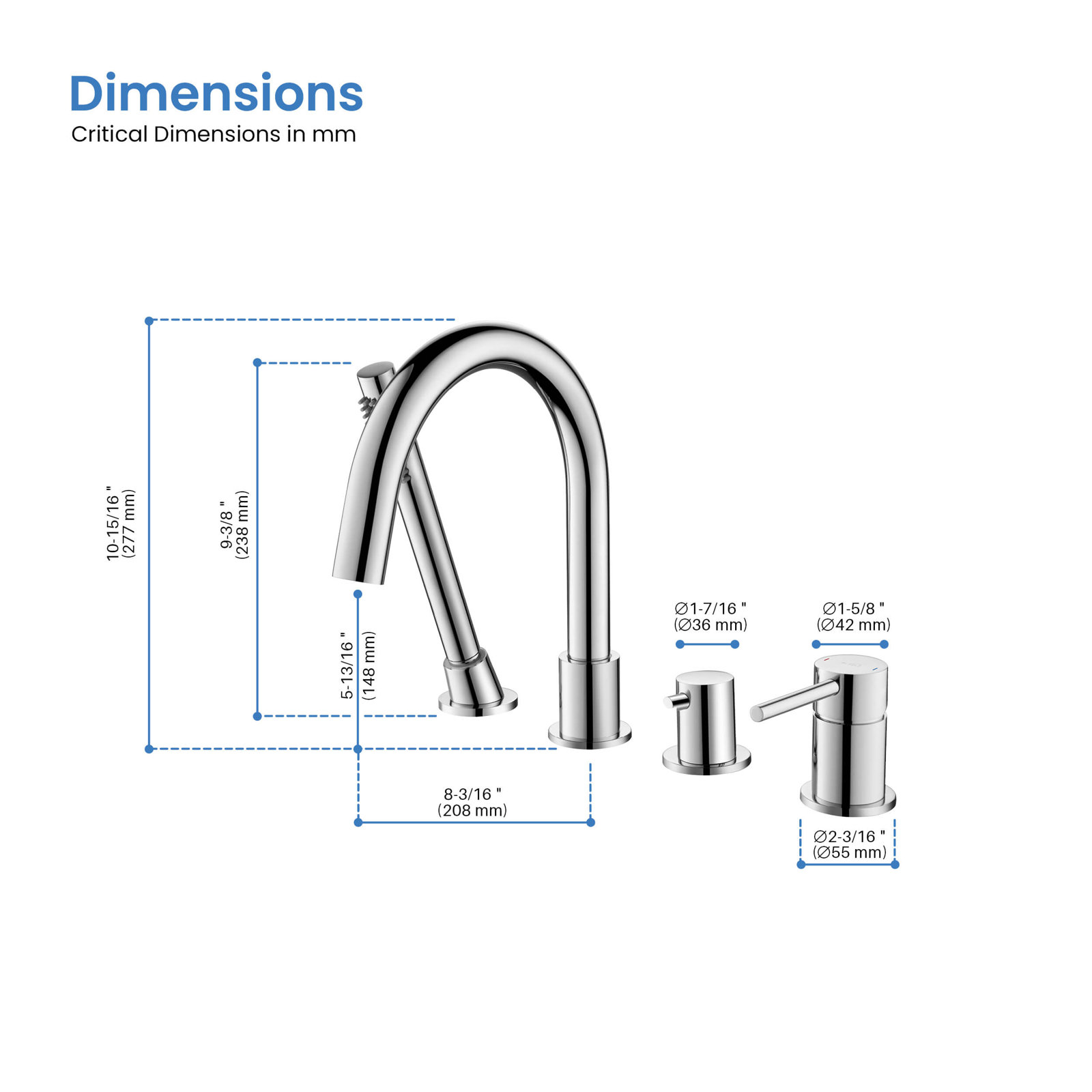 Circular Deck-Mounted Tub Filler with Diverter, Chrome