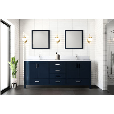 Distressed Grey Double Bath Vanity 80 In. X 22 In., Quartz Top, Mirrors - Soft Close Drawers, Spacious Storage Cabinets 80" W 22" D With White Top & 30" Stain- Surface For Bathroom Durability