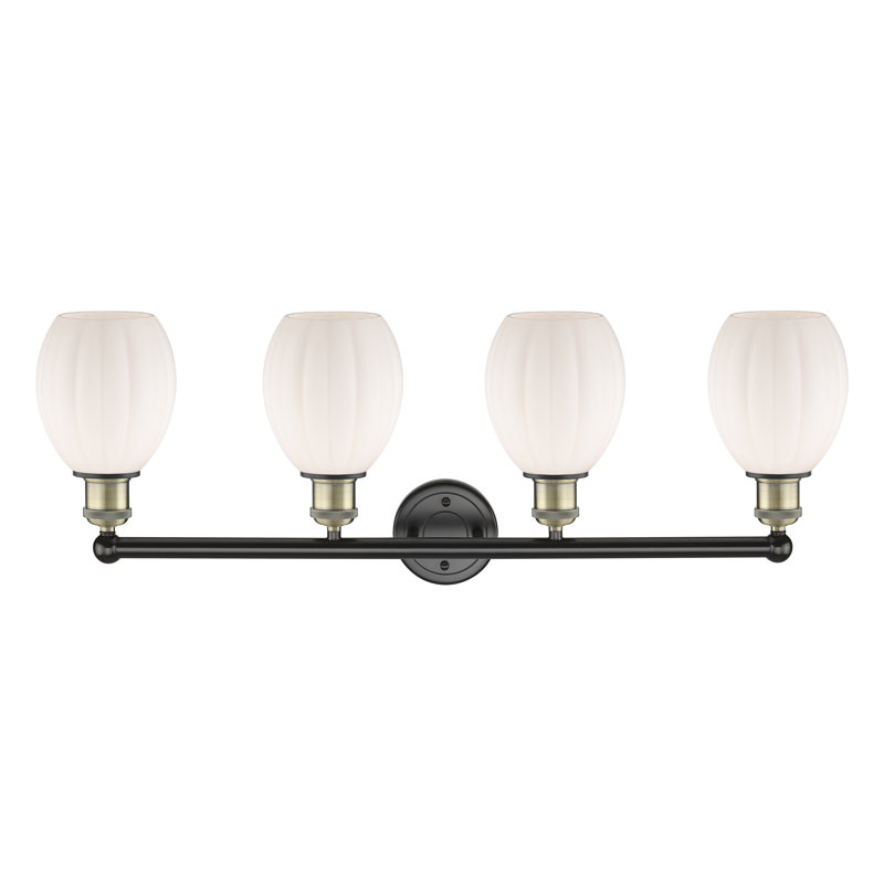 Éclairage pour meuble-lavabo 4 lumières 32,5 pouces Bolduc, Blanc mat, Laiton antique noir