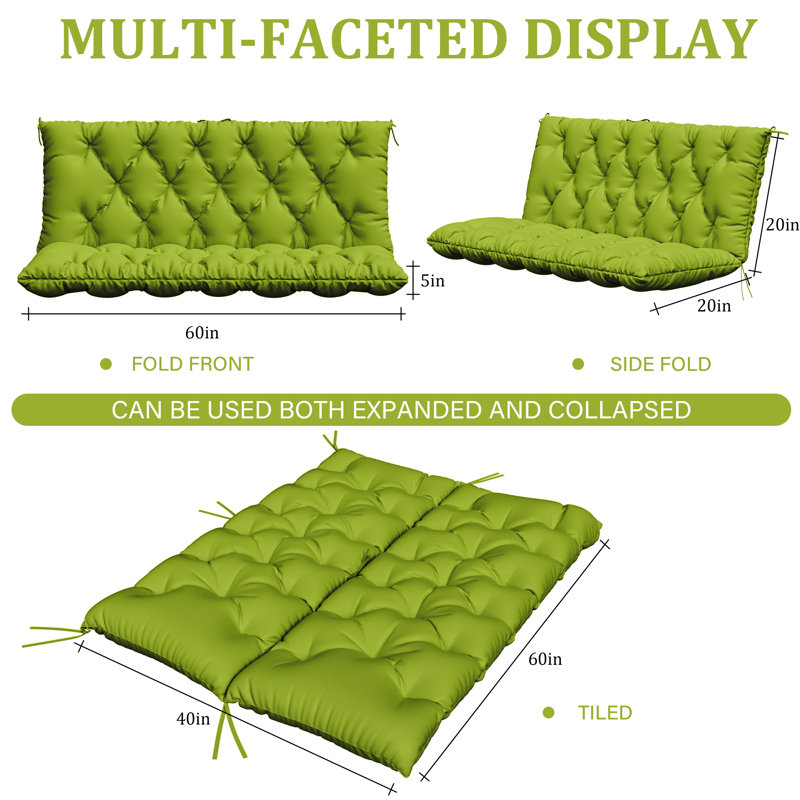 Coussin d'extérieur imperméable pour banc de jardin, Vert gazon, L 60 po x P 40 po