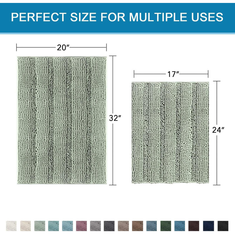 Ensemble de tapis de bain sauge, ensemble de 2 tapis de bain en chenille extra épais et à poils longs pour salle de bain, tapis de bain antidérapants pour plancher de salle de bain