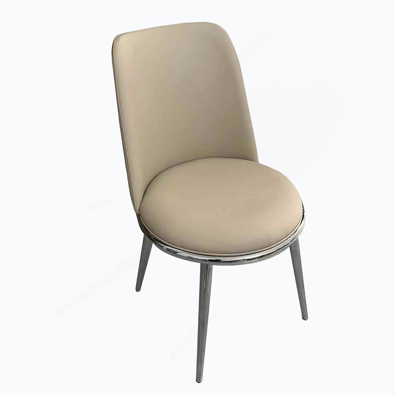 Chaise d'appoint rembourrée 2 pièces de style contemporain avec siège rond en tissu argent et taupe, Argent