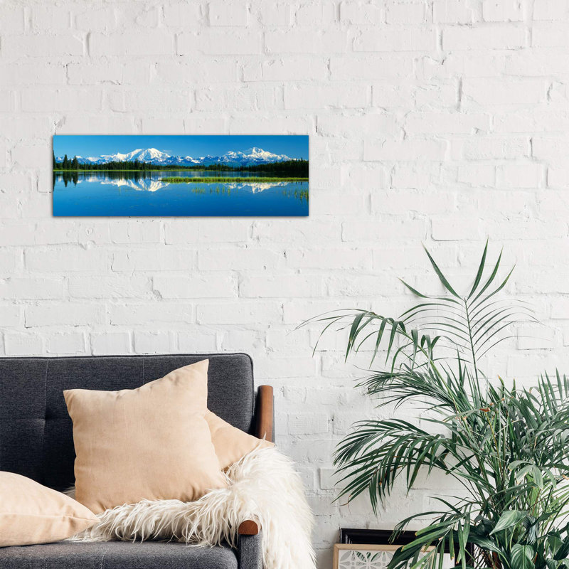 Reflection of Mountains in Lake, Mt Foraker and Mt Mckinley, Denali National Park, Alaska, Usa 1 Piece Panoramic Wall Art on Canvas