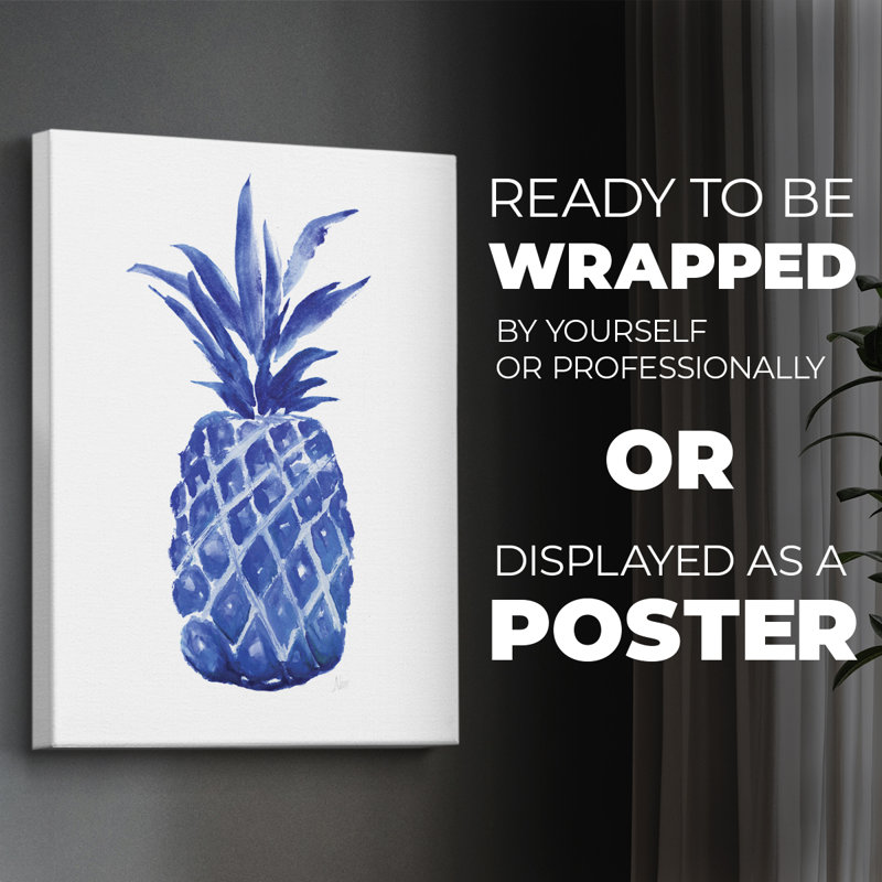 Ananas indigo - impression sur toile seulement - non encadrée, H 60 po x l 40 po