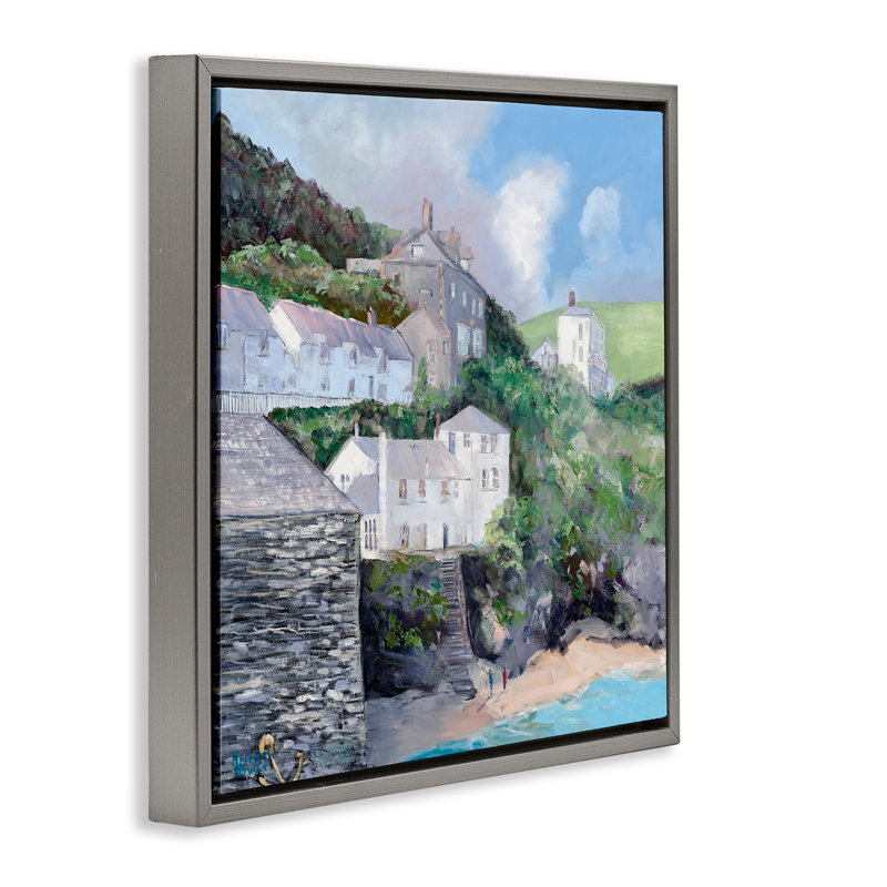 Cadre flottant Coastal Village Beach, design par Meredith Howse, Cadre flottant gris lustré, H 18 po x l 18 po