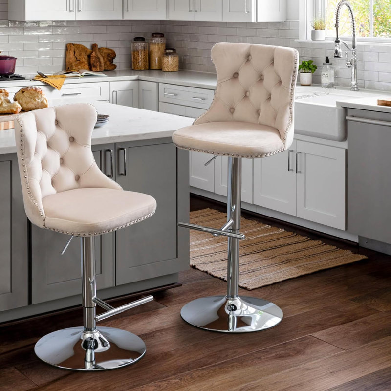 Tabouret de bar pivotant à hauteur réglable Daijiah, Argent, Kaki