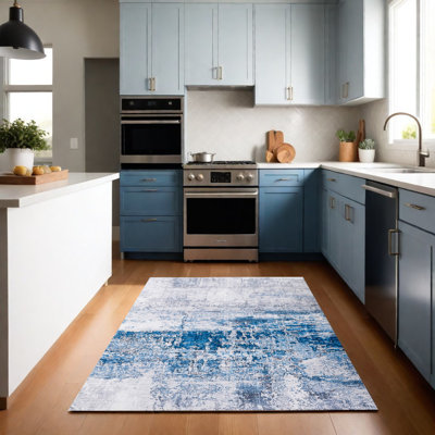 Tapis gris antidérapant à poils longs à motif abstrait gris