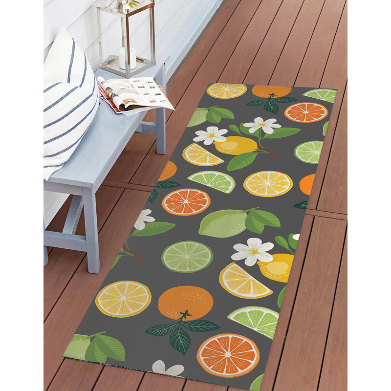 Tapis d'extérieur Sunny Citrus, Charcoal, Tapis de couloir 8 pi x 2 pi 6 po