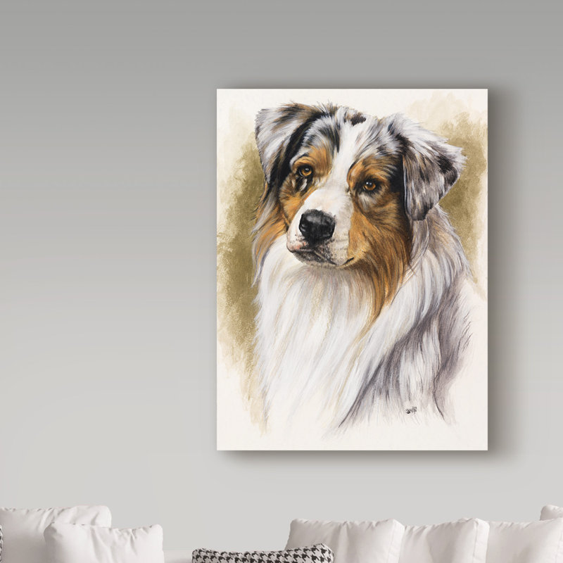Adelphi «Australian Shepherd», reproduction de peinture à l'huile sur toile tendue, H 19 po x l 14 po