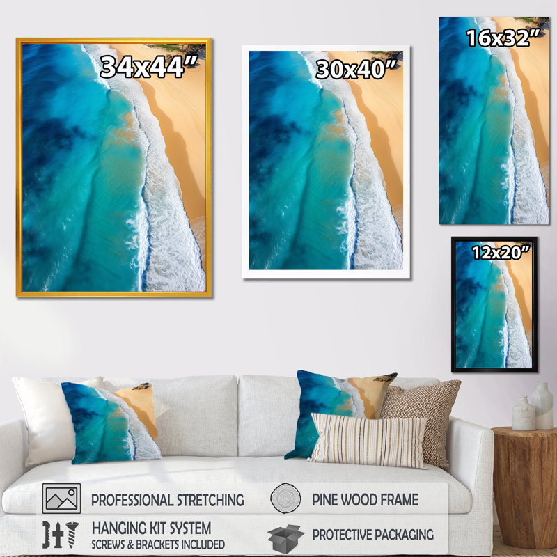 Vagues, plage aérienne, évasion V - Art mural plage, Toile tendue, H 32 po x l 24 po x P 1 po