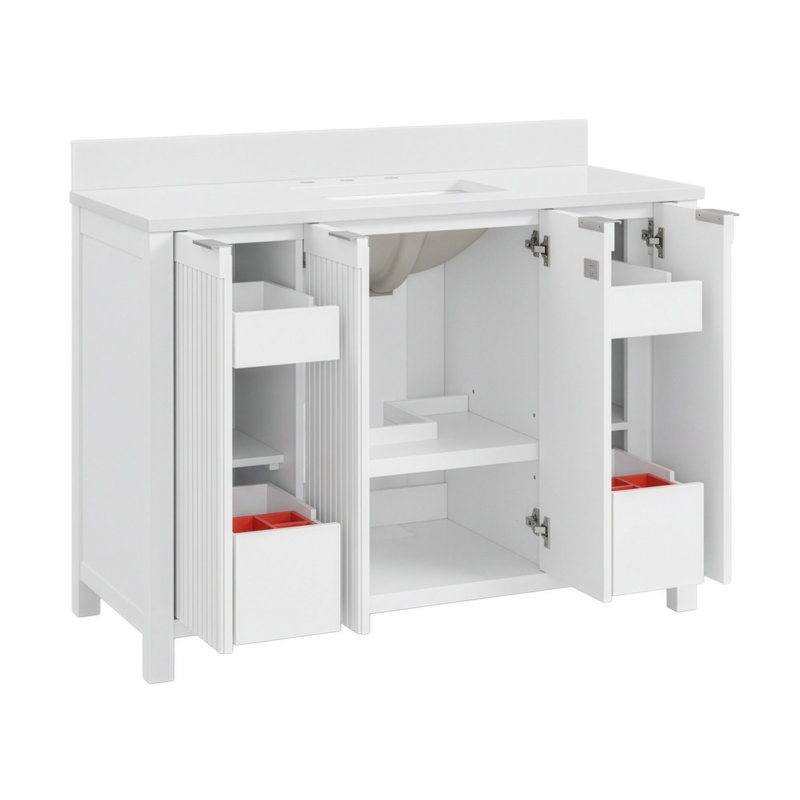 Through Lines 48" Single Bathroom Vanity, White, Single-Hole