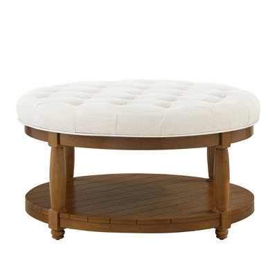 Large Round Linen Upholstered With Storage, 32.5"L X 32.5"W 18"H, , Suitable For Different Venues , 32.5 Inches Wide, 18 High, Solid Wood Frame Long - Term Use