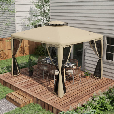 Gazebo 9.6'X11.6' - 2 Roof, Netting, Taupe For Outdoor Use 9.6' X 11.6' Canopy, Spacious Patio Shelter With Steel Frame, Protected, Garden Lawn Backyard Deck, Taupe, Uncomplicated Construction Process