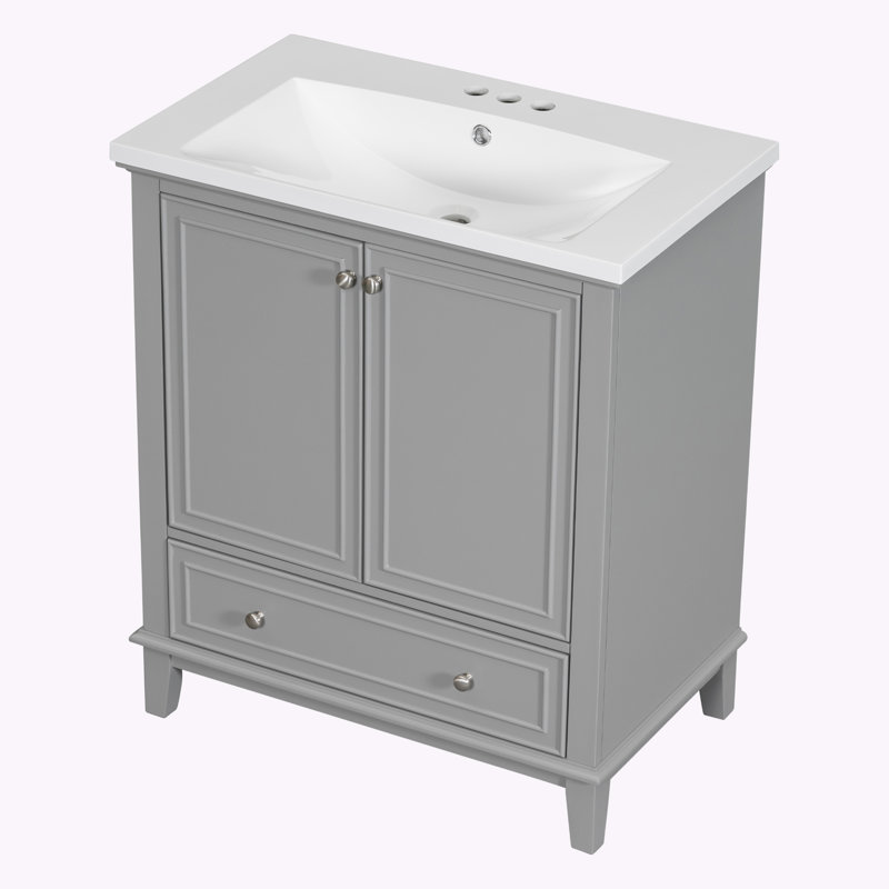 Ensemble de meuble-lavabo simple autoportant 30 po avec plateau en céramique Nassir, Gris