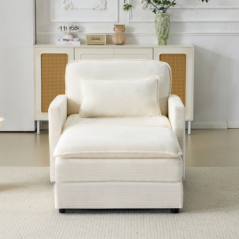 Canapé 54 "moelleux en nuage: canapé modulaire simple + repose-pieds avec coussins en chenille beige 22" + 2 coussins décoratifs - taille compacte