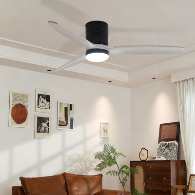 Ryme 52 po Ventilateur de plafond encastré noir et blanc standard avec DEL intégrée et moteur à courant continu réversible inclus