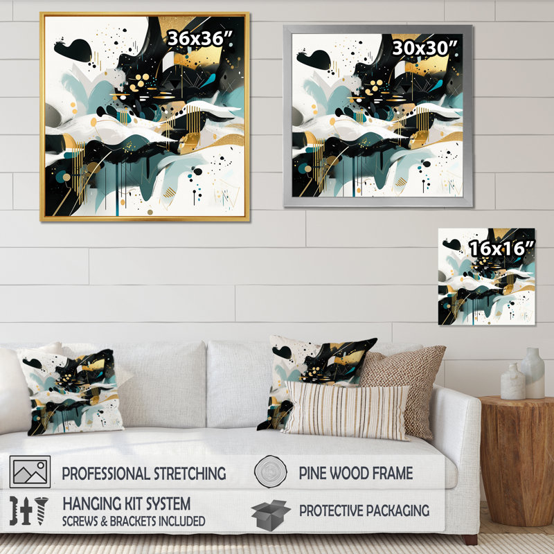 «Teal Gold Cubist Kaleidoscope III», reproduction d'art sur toile, Toile tendue, H 36 po x l 36 po x P 1,5 po