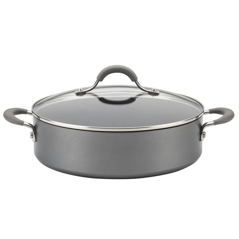 Elementum Hard-Anodized Nonstick Covered Sautéuse, 4 Quart, Oyster Gray/Clear/Silver