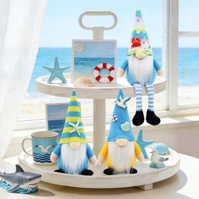 3 décorations de gnome d'été, décor de table nautique de bord de mer à thème de plage pour la maison, le bureau, une tablette, un manteau de cheminée, un rebord de fenêtre