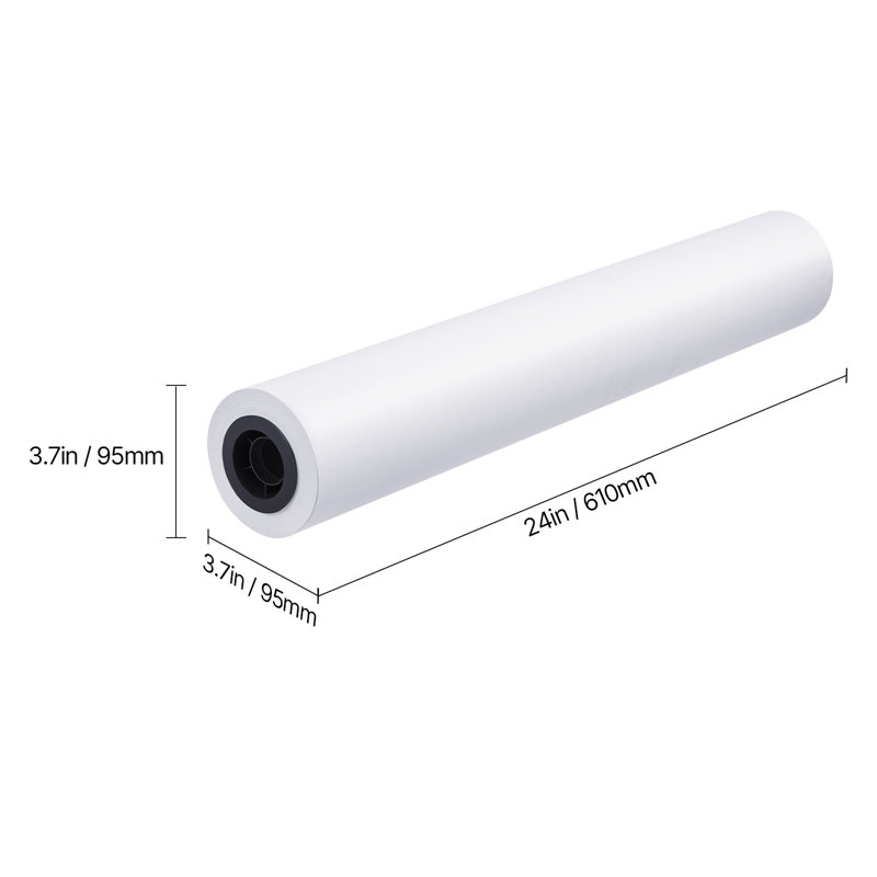 Papier grand format, rouleau de traceur de 24 po x 150 pi, rouleaux de papier CAD avec noyau de 2 po, rouleaux de papier bond de 20 lb, idéal pour les dessins CAO, les plans d'ingénierie, les cartes SIG et les conceptions architecturales