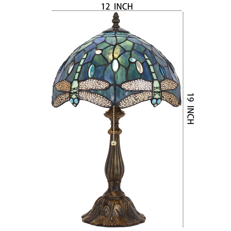 Tiffany Table Lamp Stained Glass Lamp 12X12X19 Inch Antique Reading Light (Dragonfly Style), Dark Blue
