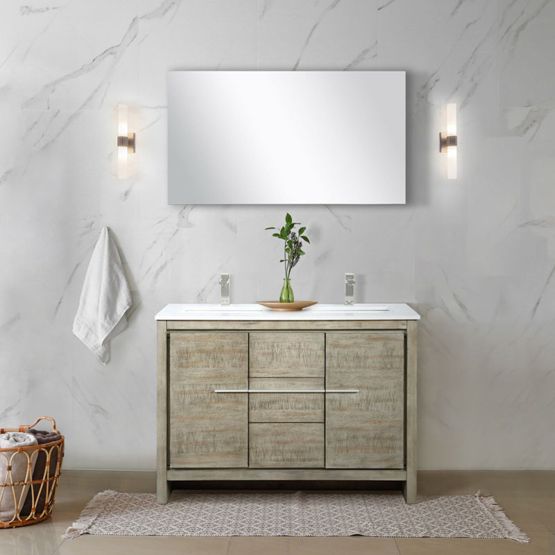 Rustic Acacia Double Bath Vanity 48 In. W X 20 In. D, With White Quartz Top
