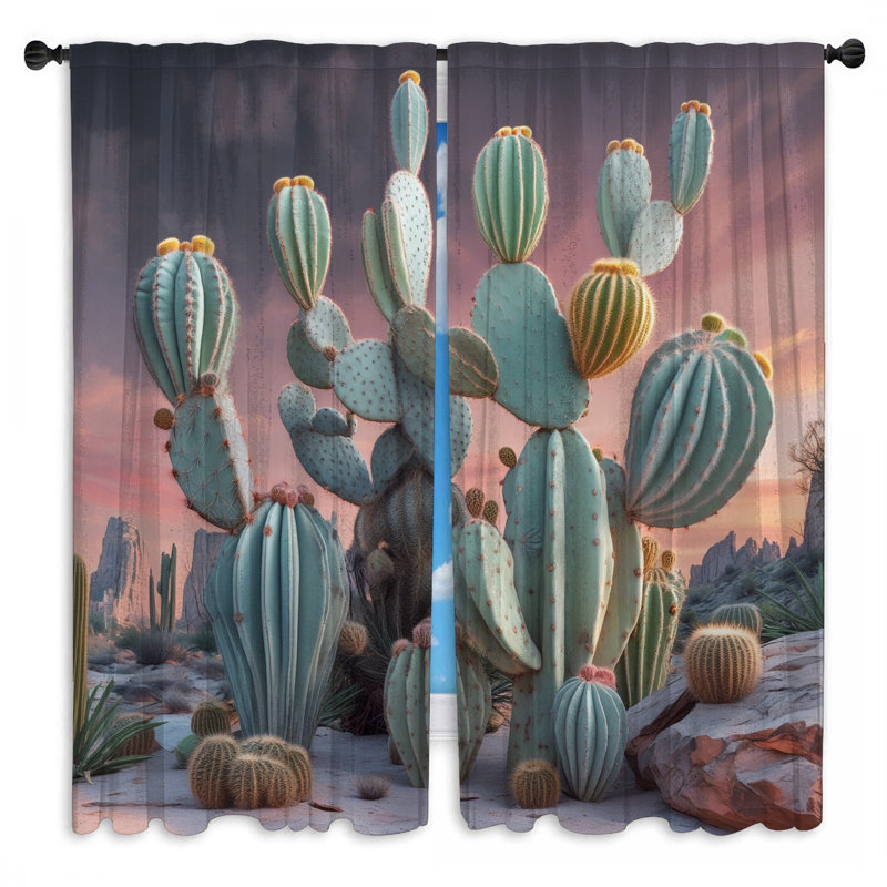 Rideaux de fenêtre Desert Cacti Sunset, 56 po x 76 po - 2 panneaux, Transparent