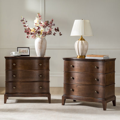 Elfine Transitional 28"W Curved 3-Drawer End Table with Charging Station and Simple Assembly