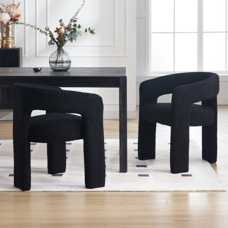 Black Sherpa Velvet Upholstered Side Chair with Metal Frame, Set of 2