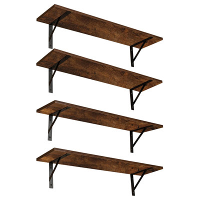 Ensemble de 4 tablettes murales flottantes avec supports en métal, longues tablettes murales pour le rangement et la présentation dans le salon, la salle de bain, la chambre à coucher, la cuisine, la conception robuste et peu encombrante