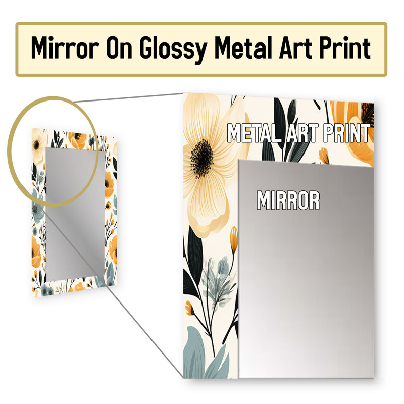 Portchester Watercolor Whimsy Floral Pattern - Floral Decorative Wall Mirror, Floral Mirror, Printed Metal Art, 32" H x 24" W