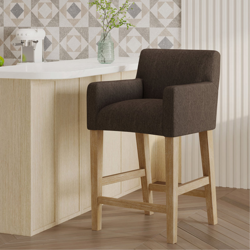Tabouret de comptoir rembourré de 26 pouces, Brun, Naturel