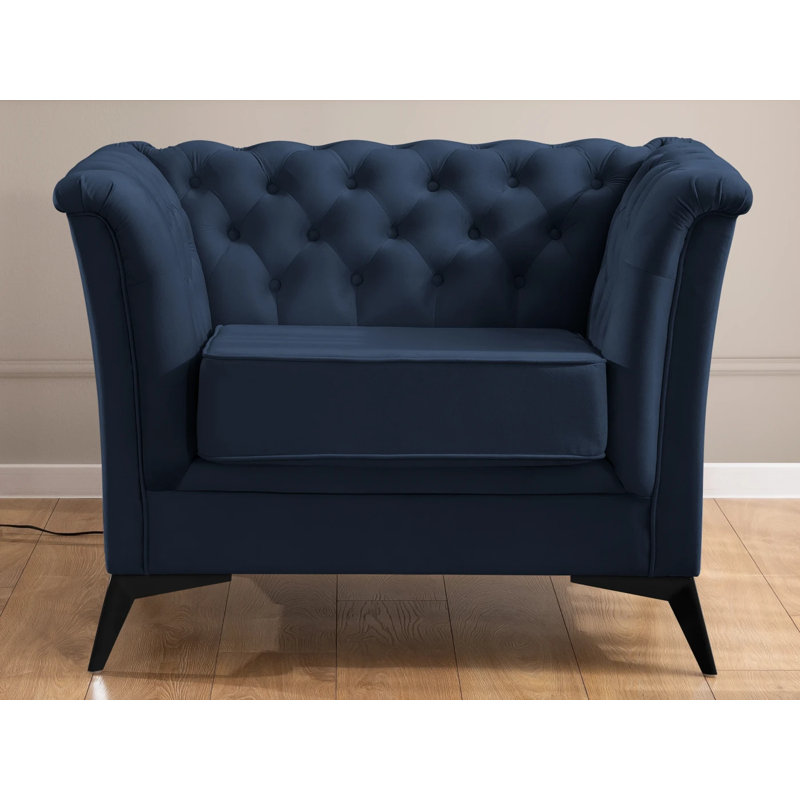Whitby Velvet Chesterfield Chair, Black, Navy Blue