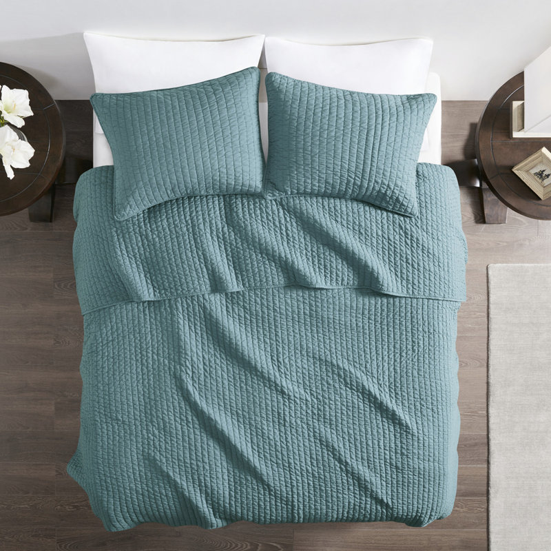 3 pièces de courtepointe très grand / très grand bleu sarcelle - réversible, microfibre douce avec rembourrage de coton, microfibre réversible, rembourrée moderne