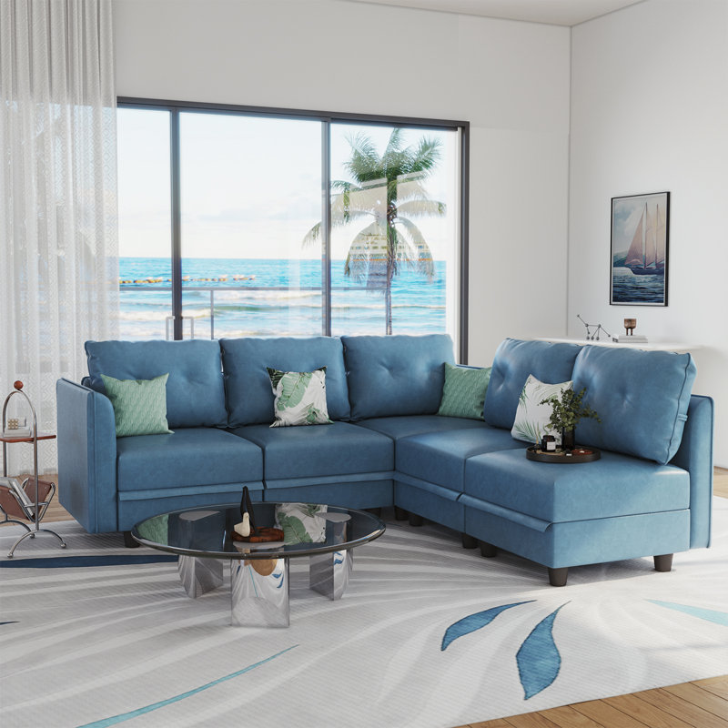 Canapé rembourré avec rangement Zendajas, Mélange de polyester bleu ciel