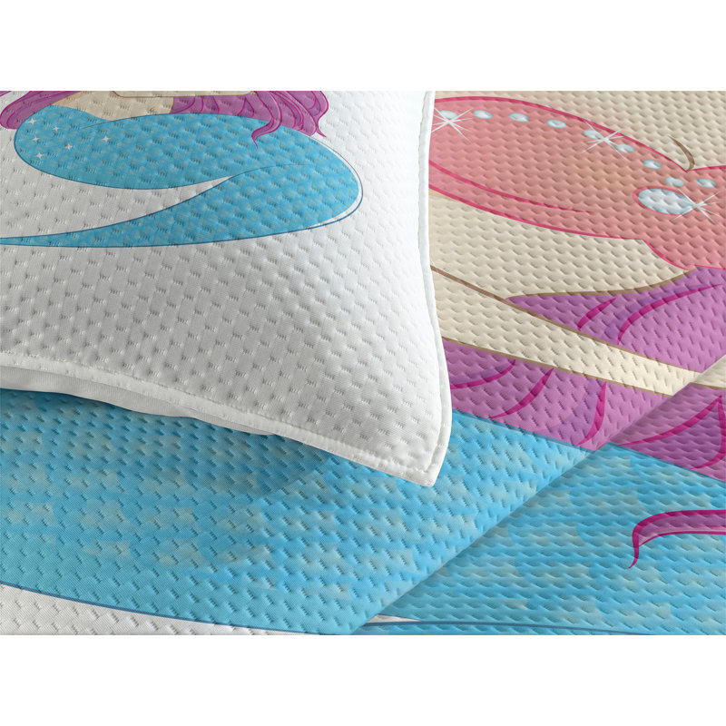 Mermaid Polyester Coverlet, King Bedspread + 2 Shams