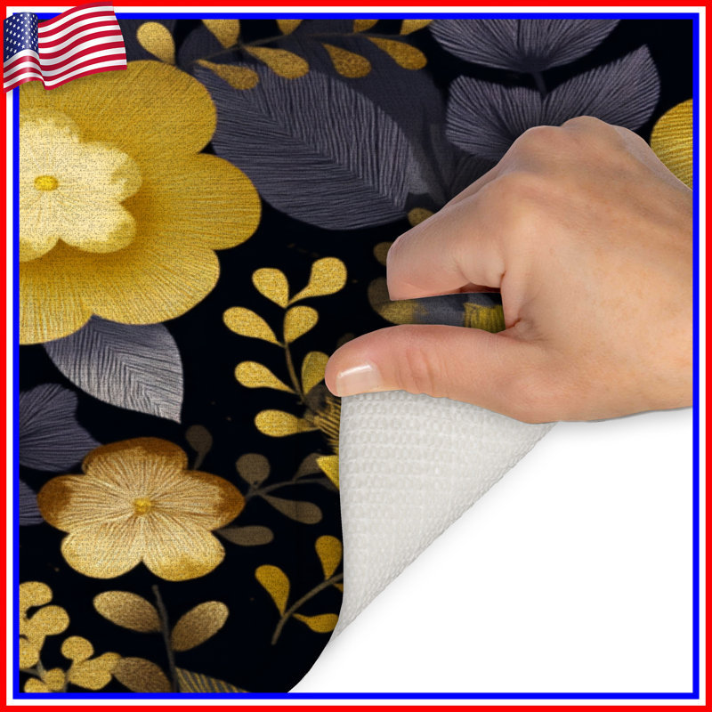Floral Bath Mat Nature Bathroom Decor Bohemian Boho, Single - 17" L x 24" W, Yellow Floral 3