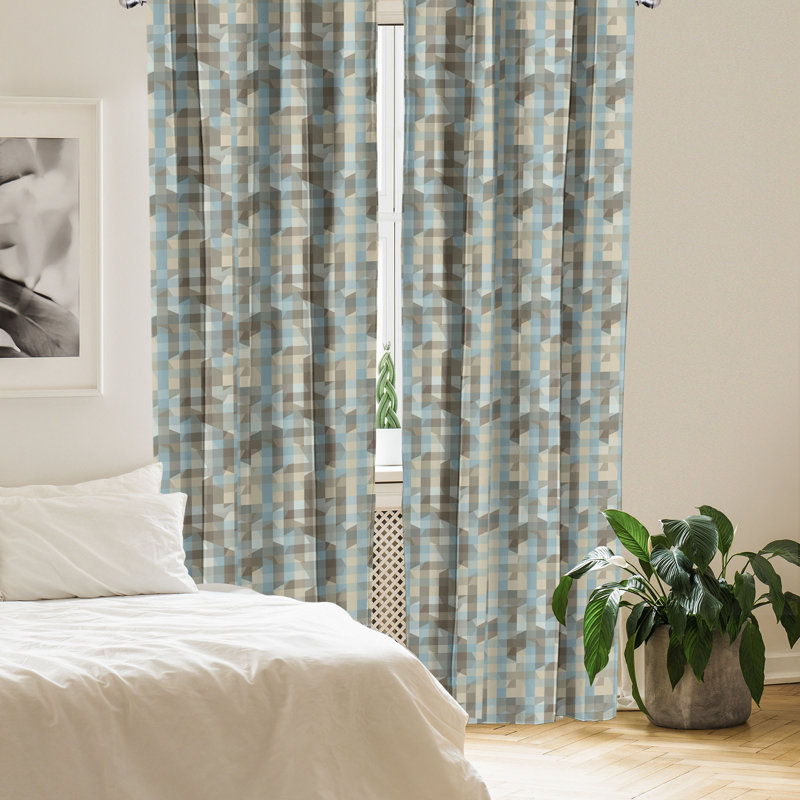 Rideaux à 4 panneaux Red Barrel Studio®, lignes verticales douces et brun clair crème / bleu pâle, L 56 po x L 63 po