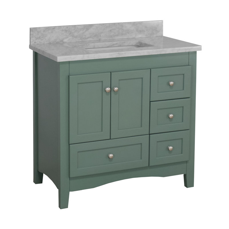 Ensemble de meuble-lavabo simple 36 po Edber, Vert sauge, Marbre de Carrare