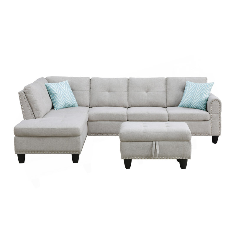 Canapé avec méridienne et repose-pieds de 98 po de large avec repose-pieds, Gris clair