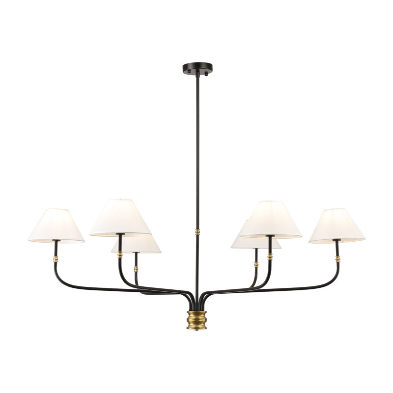6-light Minimalist French Chandelier- Black With Brushed Brass Accent, Matte Black/Brass