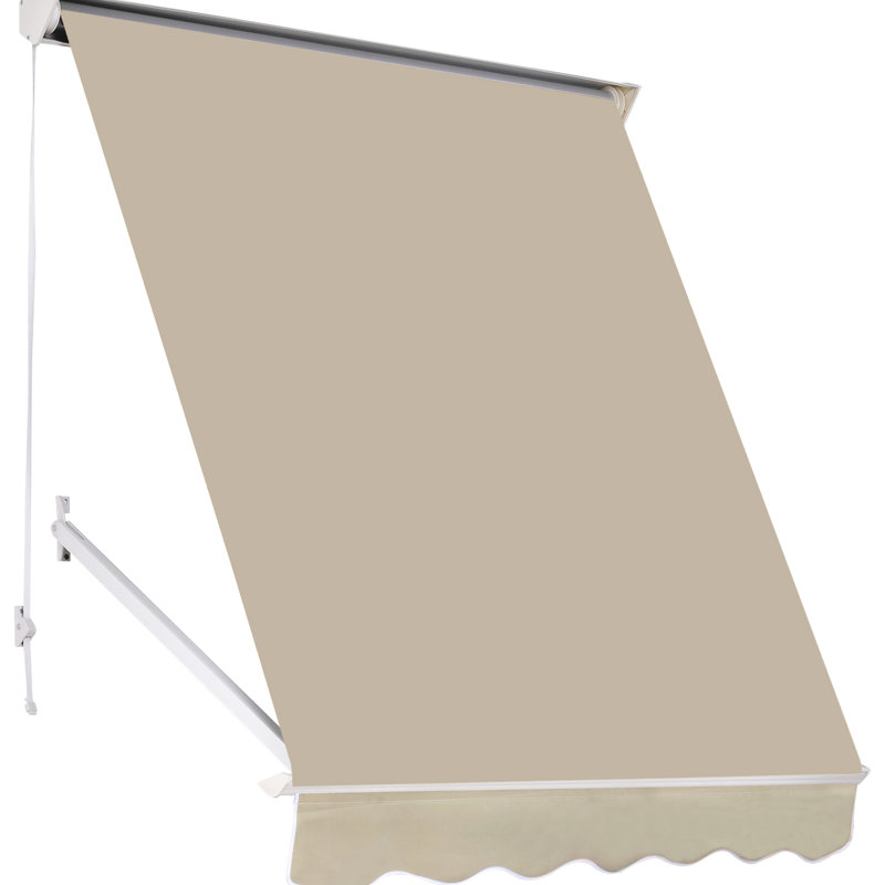 6' Drop Arm Manual Outdoor Sun Shade Awning, , , Aluminum Hardware, Creamy White Retractable Awning For Space, Arm, Protection, Heavy-Duty Aluminum, Cream