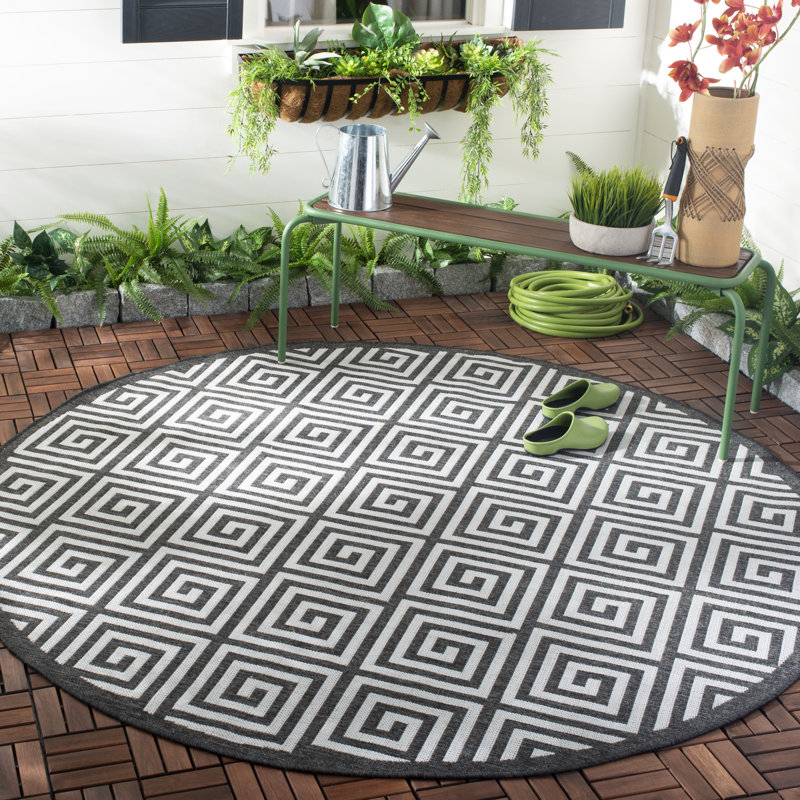Tapis d'intérieur / extérieur à motif géométrique Headrick Performance, Rond 6 pi 7 po